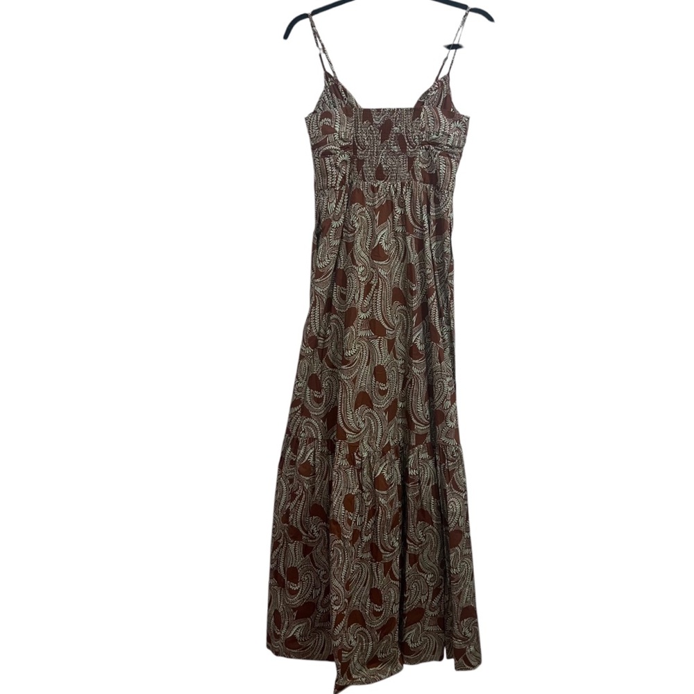 NEW NWT A.L.C. Laura Cotton Poplin Maxi Dress In Cognac & Green Ash Print - Picture 9 of 14